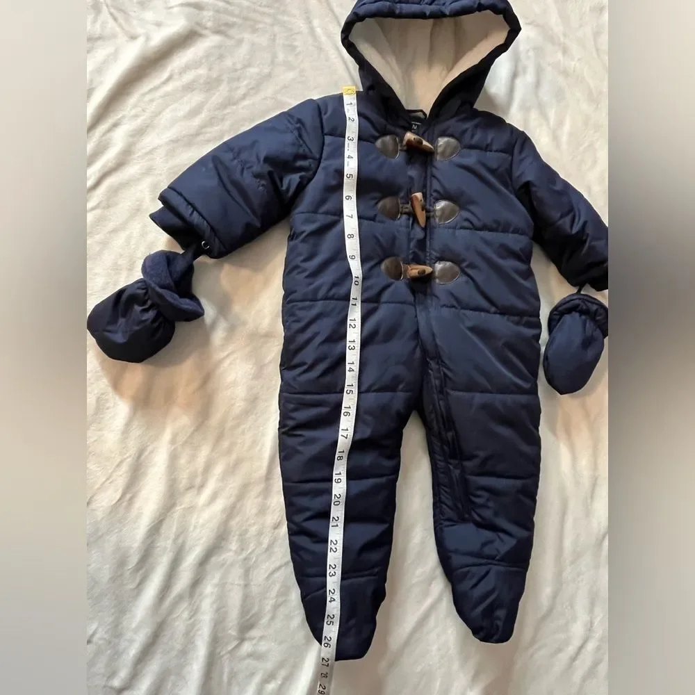 Children’s Place Navy Blue Infant Baby One Piece Snowsuit & Mittens 6-9 Months